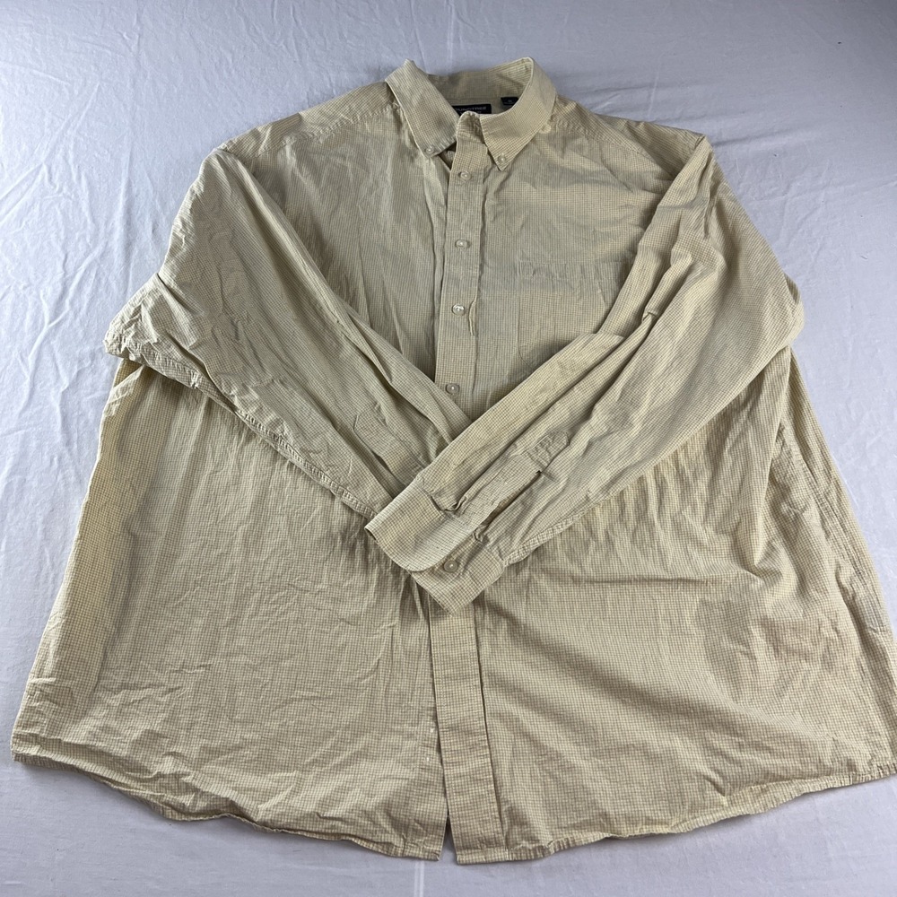 Roundtree and Yorke Men's Yellow Blue Check‎ Long Sleeve Shirt, XXL